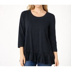 Womens LOGO Lori Goldstein Long Sleeve Slub Top Black Size 1X EUC!